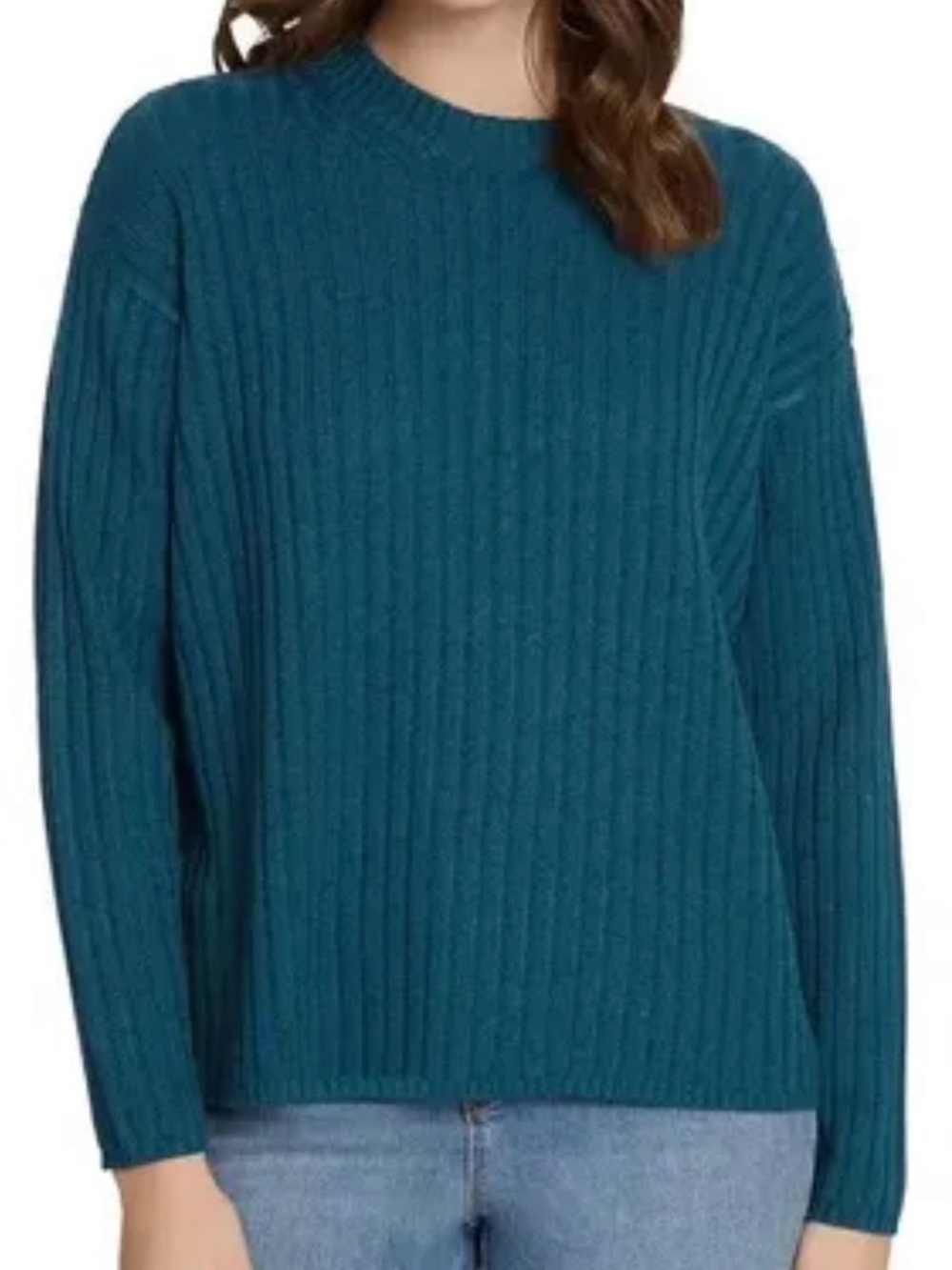 Jessica Simpson Women’s Teal Cable Rib Crewneck Sweater Size XXL